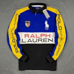 Polo Ralph Lauren ALPINE RACING Patch Spell Out Rugby Shirt Large Medium